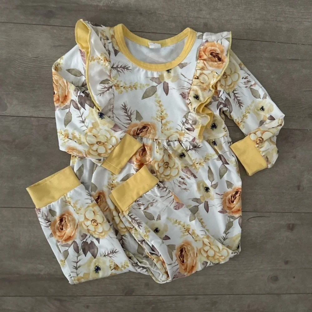 Boutique Harvest Rustic Floral Jumpsuit Romper Pajamas Baby Girl 12-18 Months